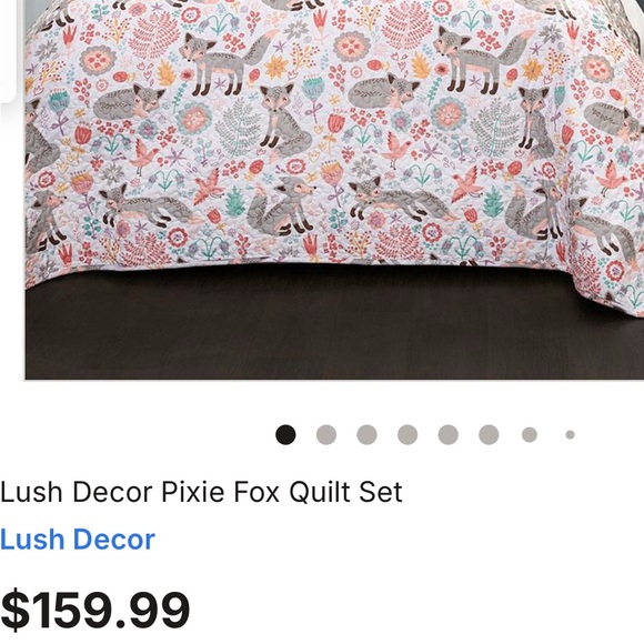 Floral Fox Kids Twin Size Quilt, Pillow Sham and Fox Pillow - Picture 2 of 2